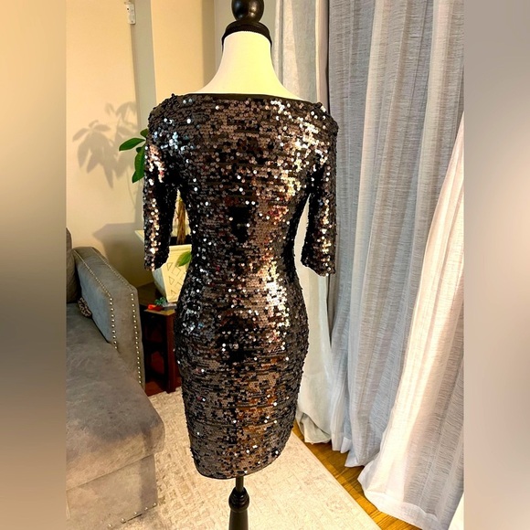 BCBGMaxAzria Black Sequin Bodycon Midi Dress - Picture 9 of 15